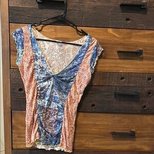 Vibrant Blue and Orange Ruched Fitted Bodysuit